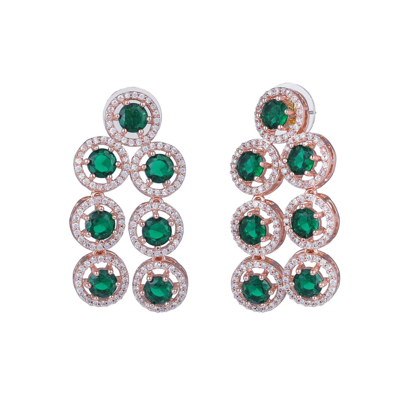 Estele Rose Gold Plated CZ Splendid Drop Earrings with Green Stones for Women