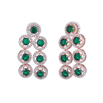 Estele Rose Gold Plated CZ Splendid Drop & Dangle Earrings with Green Stones for Women