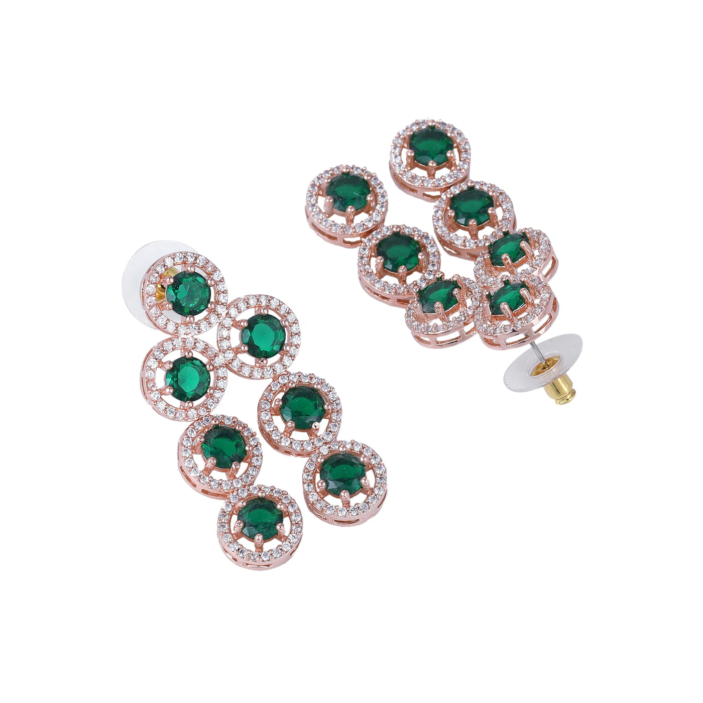 Estele Rose Gold Plated CZ Splendid Drop Earrings with Green Stones for Women