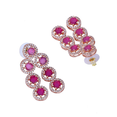 Estele Rose Gold Plated CZ Splendid Drop Earrings with Ruby Stones for Women