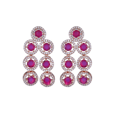 Estele Rose Gold Plated CZ Splendid Drop Earrings with Ruby Stones for Women