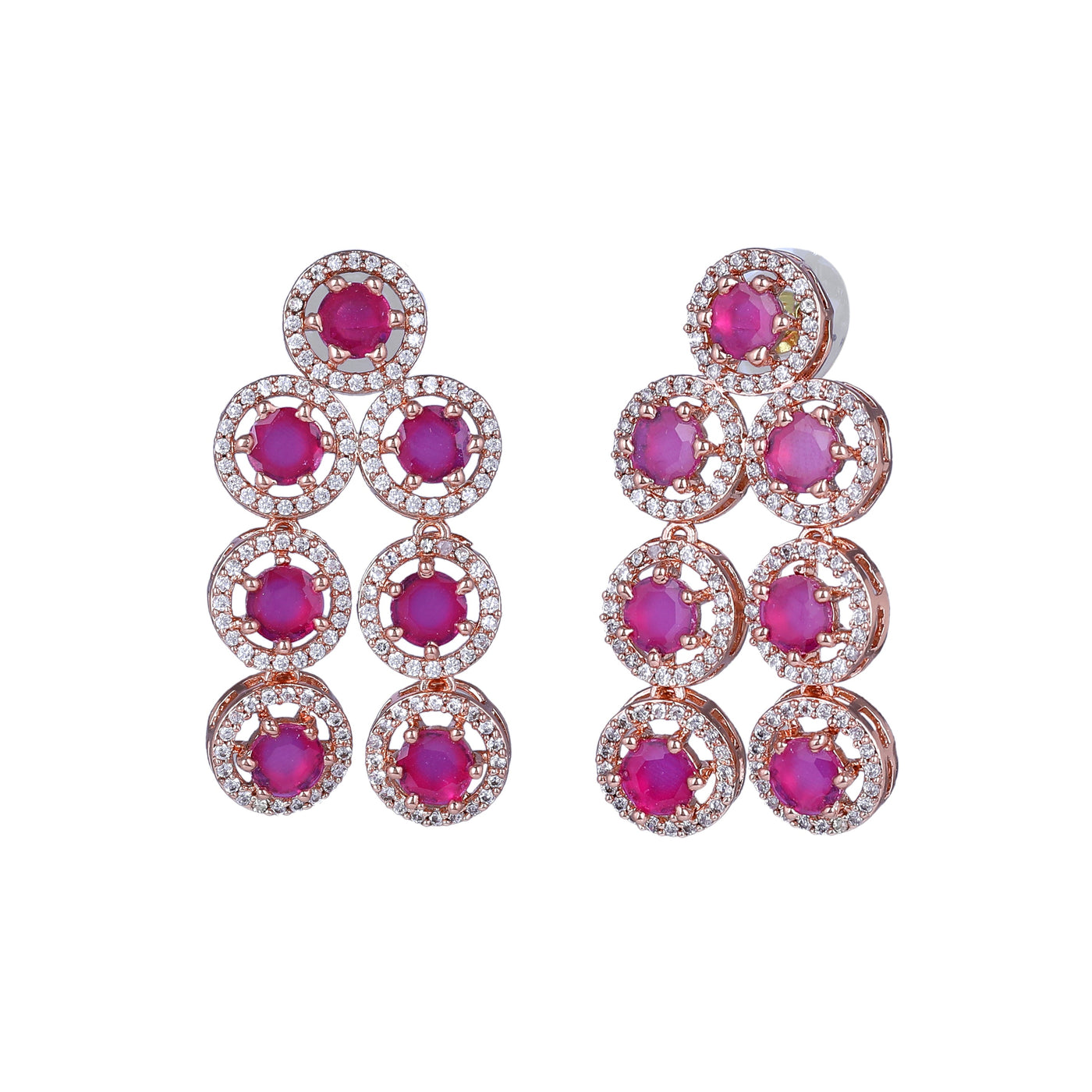 Estele Rose Gold Plated CZ Splendid Drop Earrings with Ruby Stones for Women