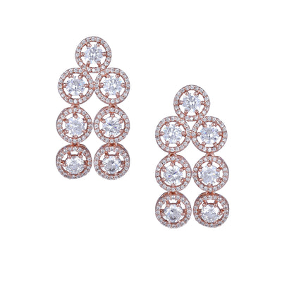 Estele Rose Gold Plated CZ Splendid Drop Earrings with White Stones for Women