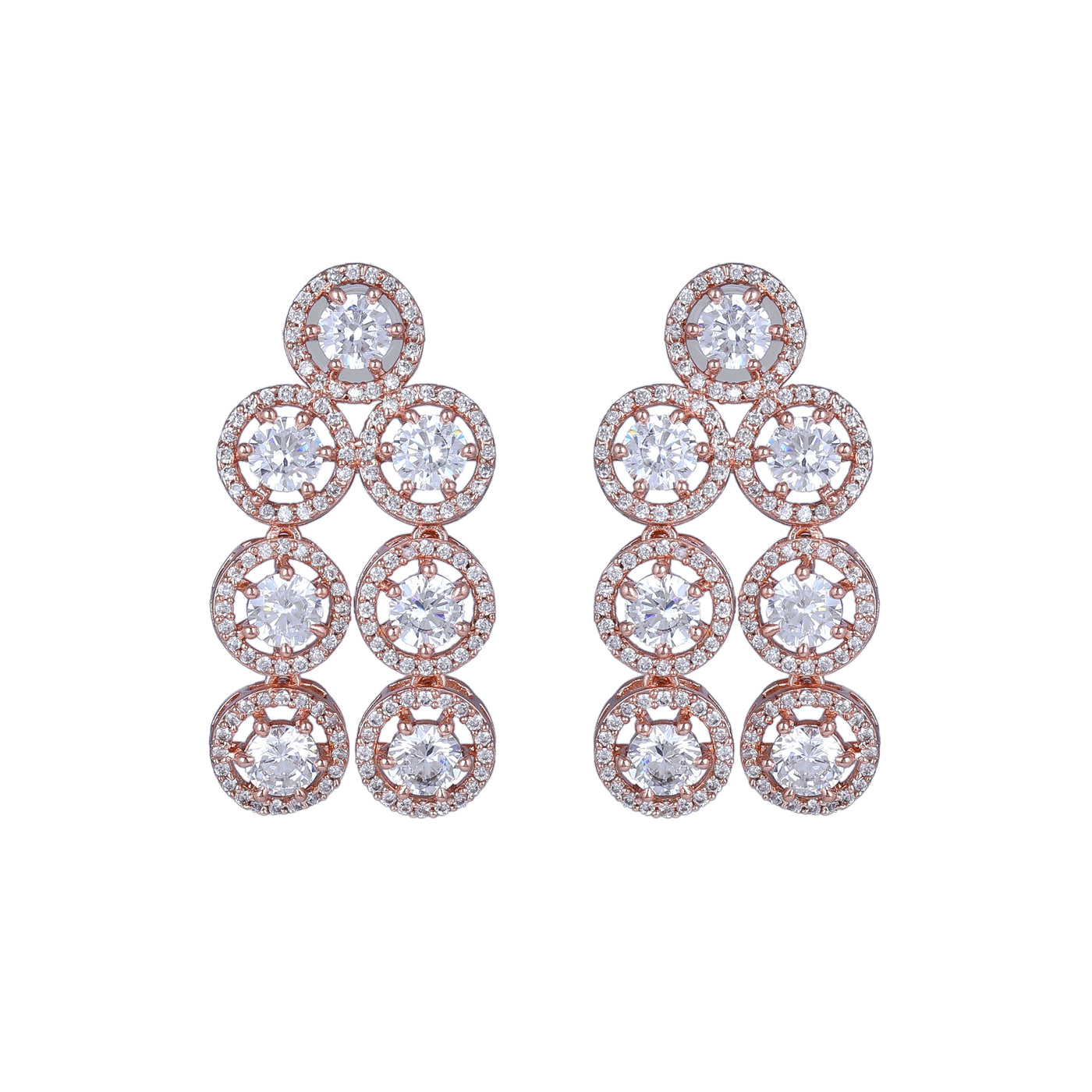 Estele Rose Gold Plated CZ Splendid Drop Earrings with White Stones for Women