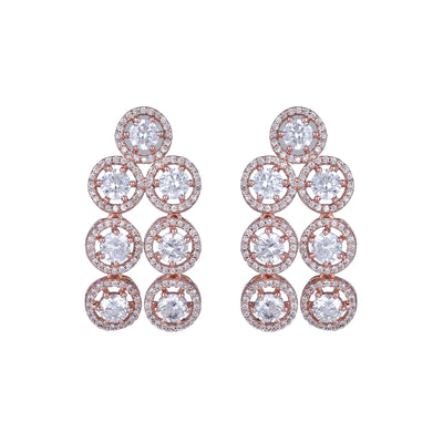 Estele Rose Gold Plated CZ Splendid Drop Earrings with White Stones for Women