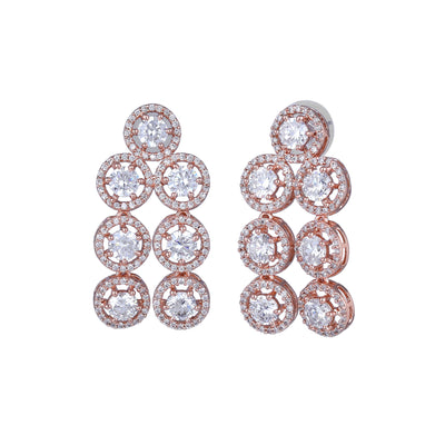 Estele Rose Gold Plated CZ Splendid Drop Earrings with White Stones for Women