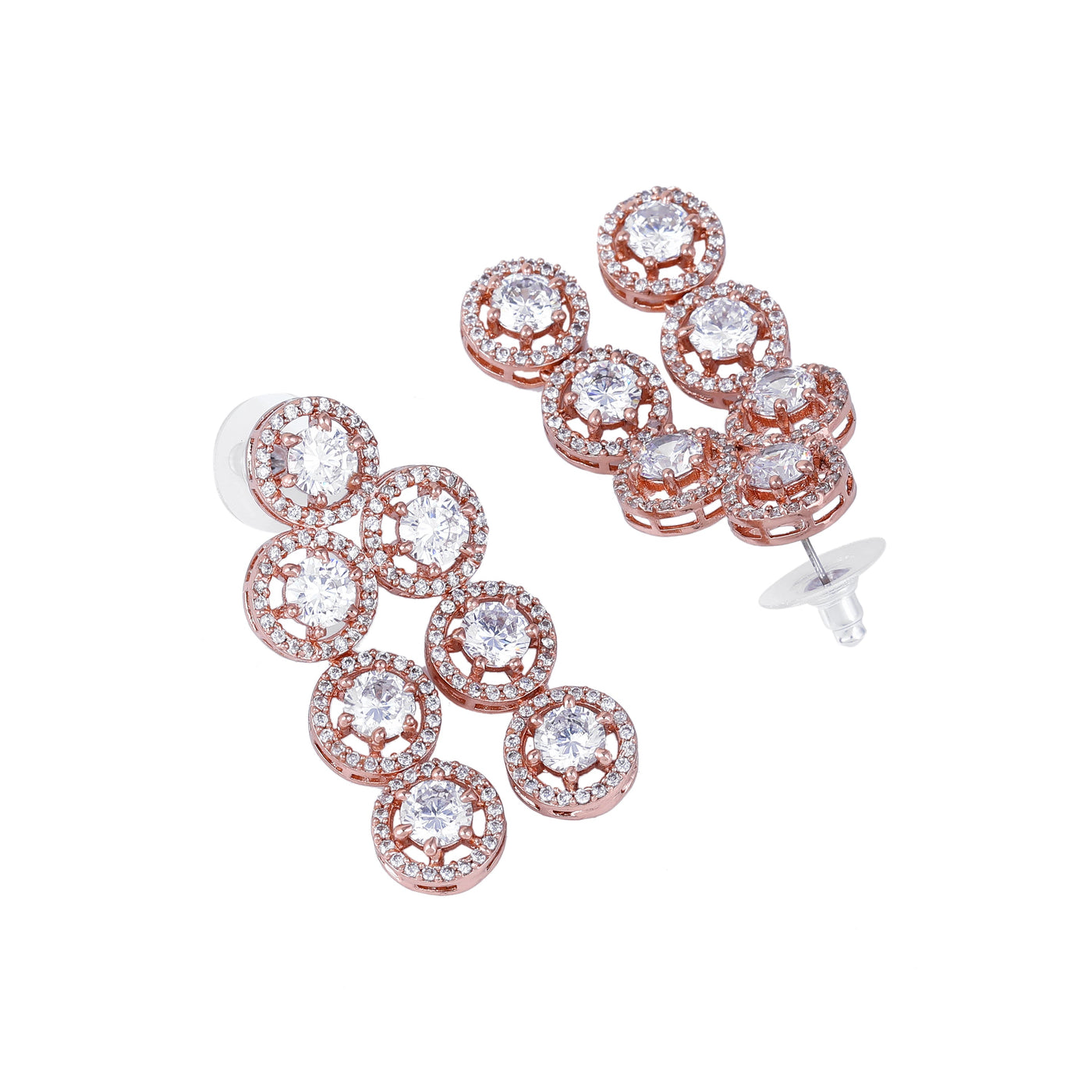 Estele Rose Gold Plated CZ Splendid Drop Earrings with White Stones for Women