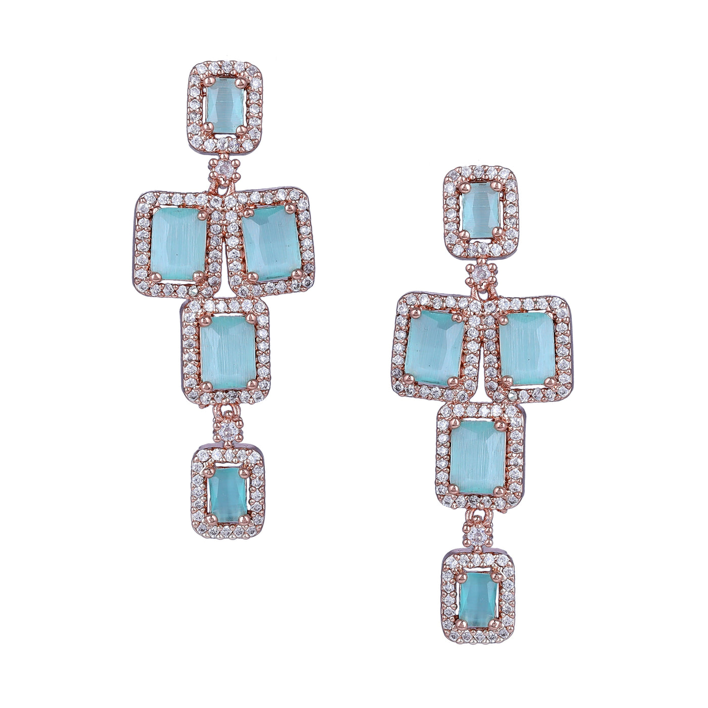 Estele Rose Gold Plated CZ Dazzling Earrings with Mint Green Stones for Women