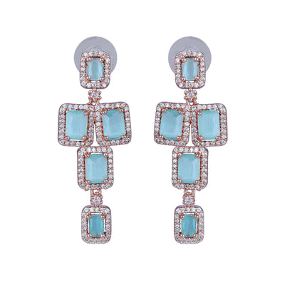 Estele Rose Gold Plated CZ Dazzling Earrings with Mint Green Stones for Women