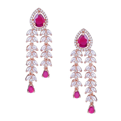 Estele Rose Gold Plated CZ Glimmering Earrings with Ruby Stones for Women