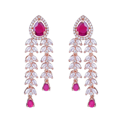 Estele Rose Gold Plated CZ Glimmering Earrings with Ruby Stones for Women