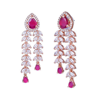 Estele Rose Gold Plated CZ Glimmering Earrings with Ruby Stones for Women