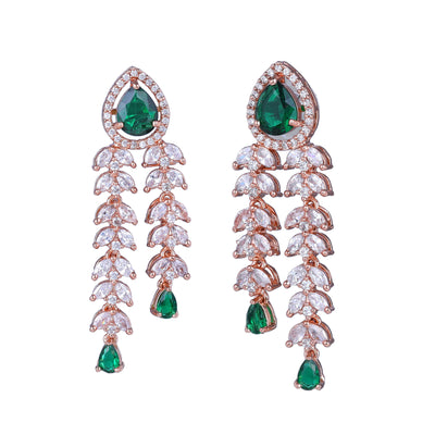 Estele Rose Gold Plated CZ Glimmering Earrings with Green Stones for Women