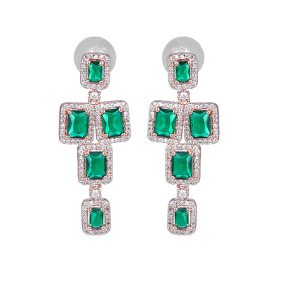 Estele Rose Gold Plated CZ Dazzling Earrings with Green Stones for Women