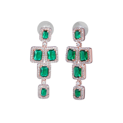 Estele Rose Gold Plated CZ Dazzling Earrings with Green Stones for Women