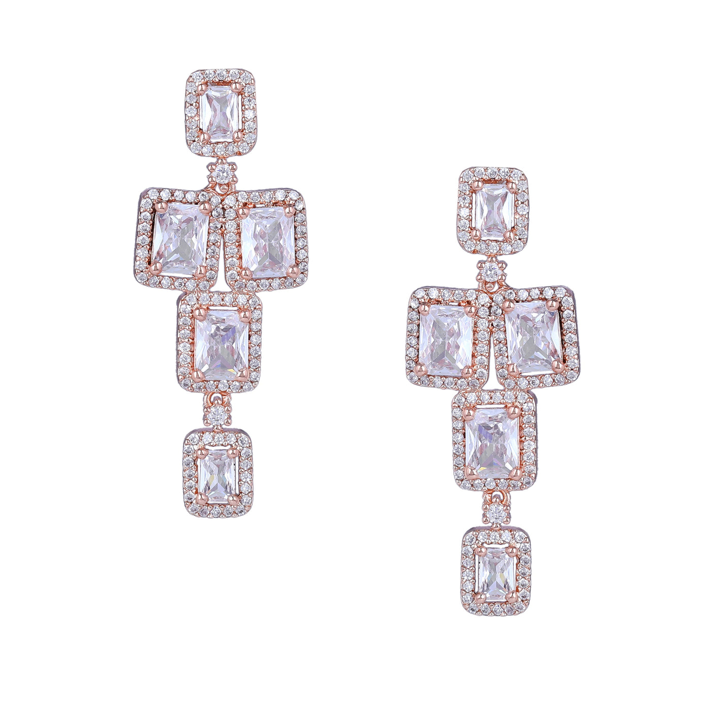 Estele Rose Gold Plated CZ Dazzling Earrings with White Stones for Women