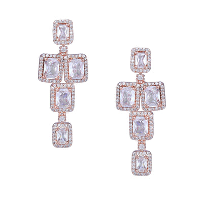 Estele Rose Gold Plated CZ Dazzling Earrings with White Stones for Women