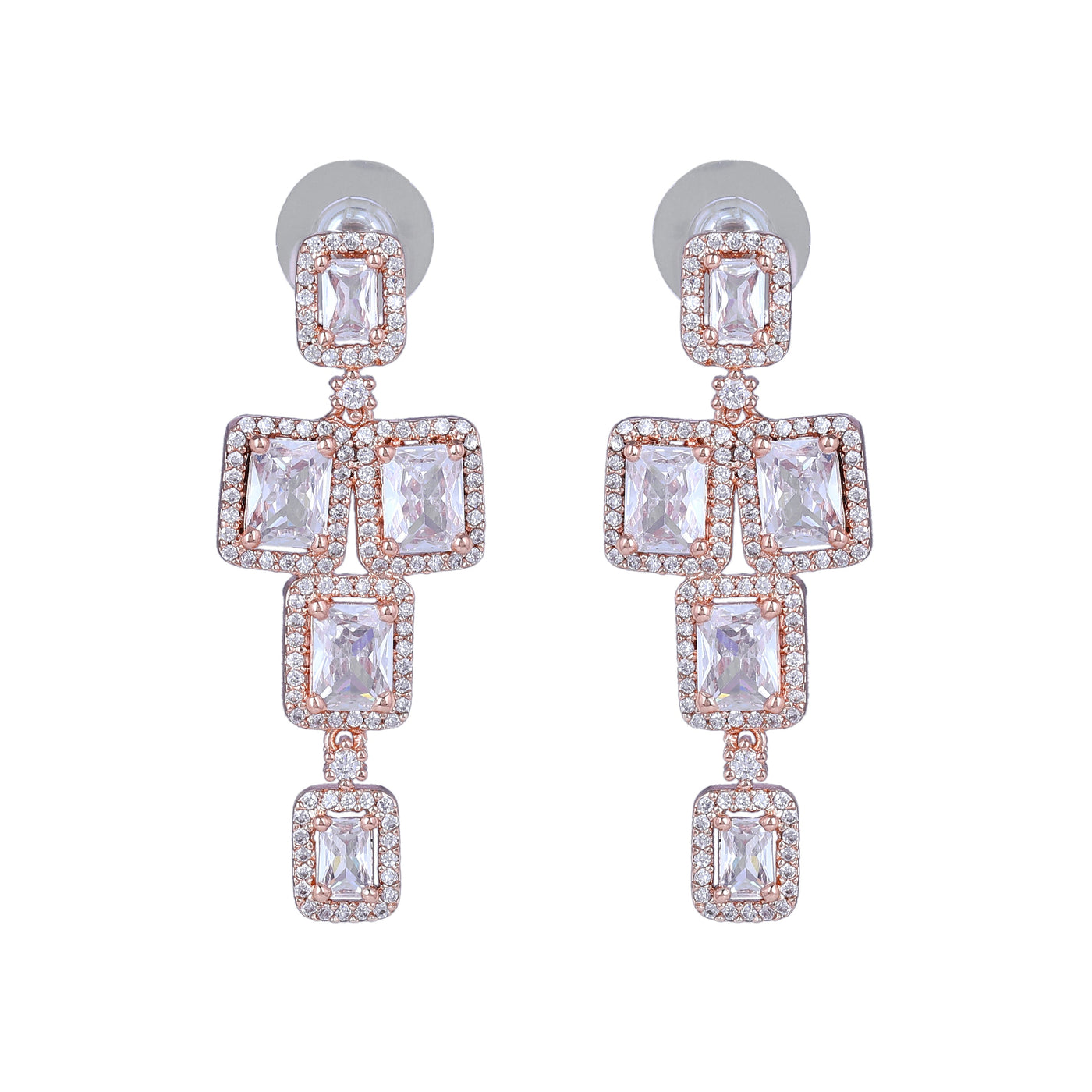 Estele Rose Gold Plated CZ Dazzling Earrings with White Stones for Women