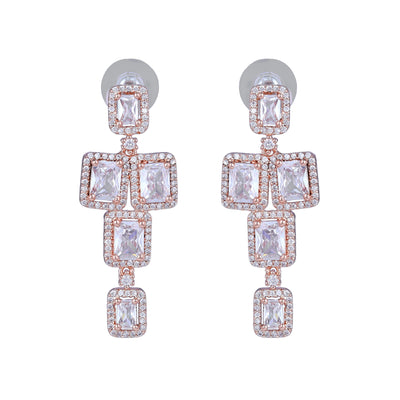 Estele Rose Gold Plated CZ Dazzling Earrings with White Stones for Women