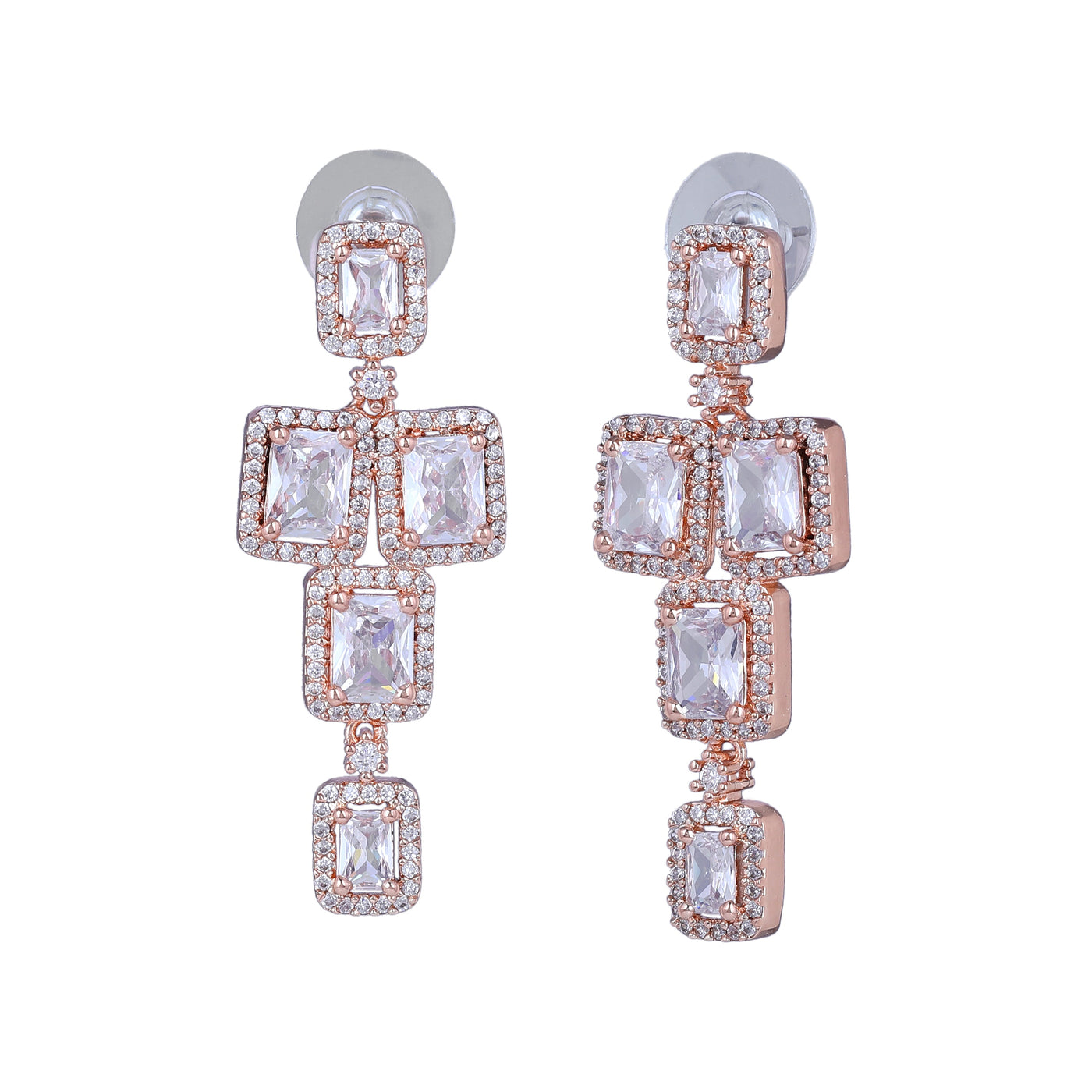 Estele Rose Gold Plated CZ Dazzling Earrings with White Stones for Women