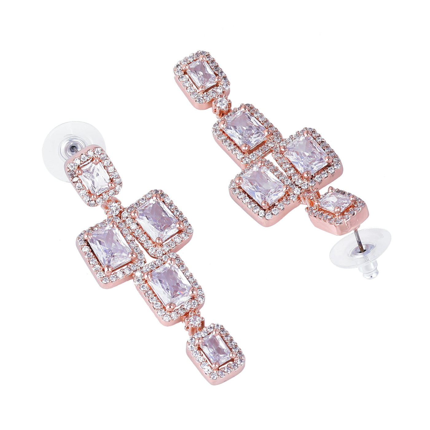 Estele Rose Gold Plated CZ Dazzling Earrings with White Stones for Women