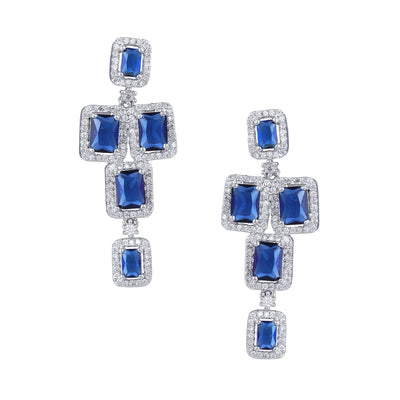 Estele Rhodium Plated CZ Dazzling Earrings with Blue Stones for Women