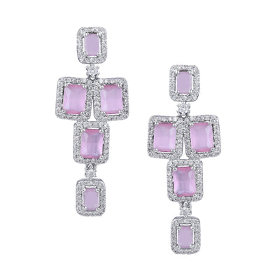 Estele Rhodium Plated CZ Dazzling Earrings with Mint Pink Stones for Women