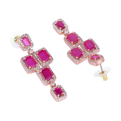 Estele Rose Gold Plated CZ Dazzling Earrings with Ruby Stones for Women