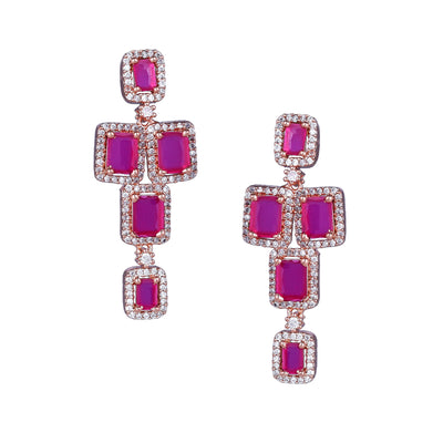 Estele Rose Gold Plated CZ Dazzling Earrings with Ruby Stones for Women