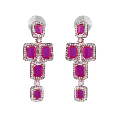 Estele Rose Gold Plated CZ Dazzling Earrings with Ruby Stones for Women