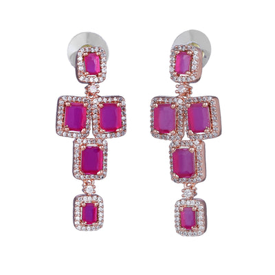 Estele Rose Gold Plated CZ Dazzling Earrings with Ruby Stones for Women