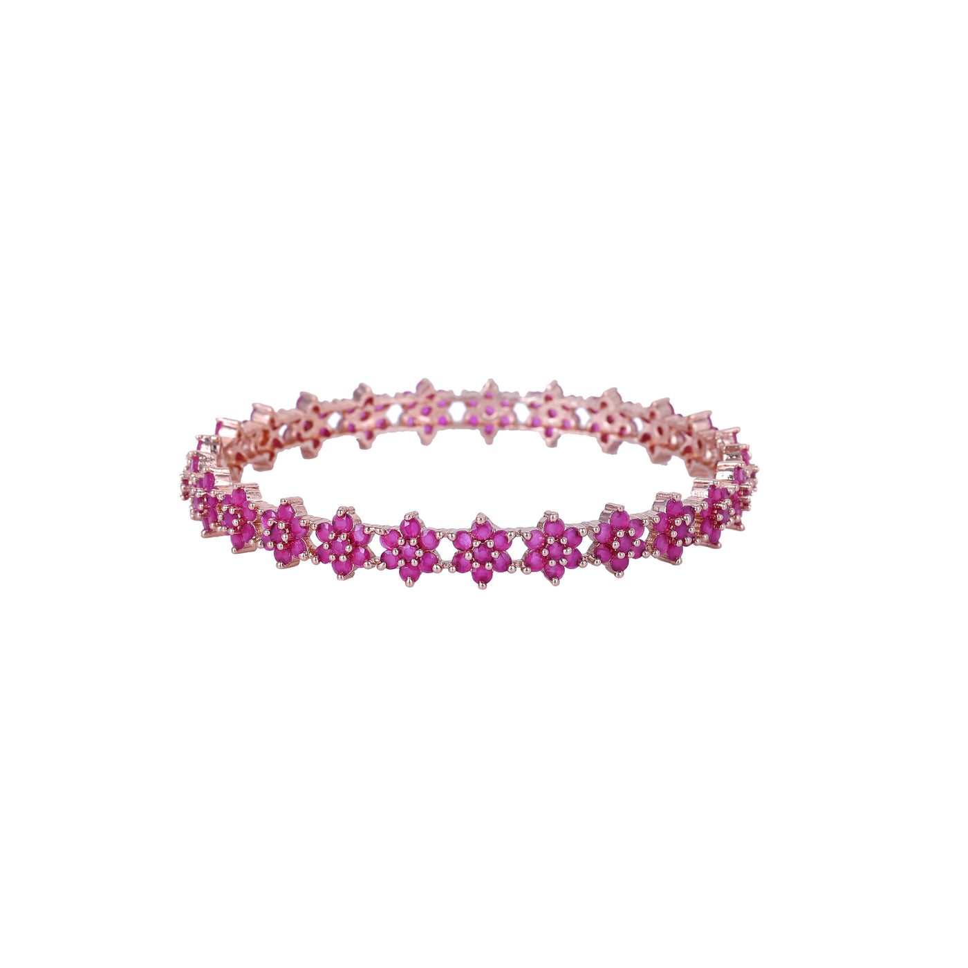 Estele Rose Gold Plated CZ Floral Bangles with Ruby Stones for Women