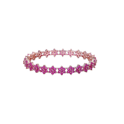 Estele Rose Gold Plated CZ Floral Bangles with Ruby Stones for Women