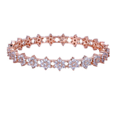 Estele Rose Gold Plated CZ Floral Bangles with White Stones for Women