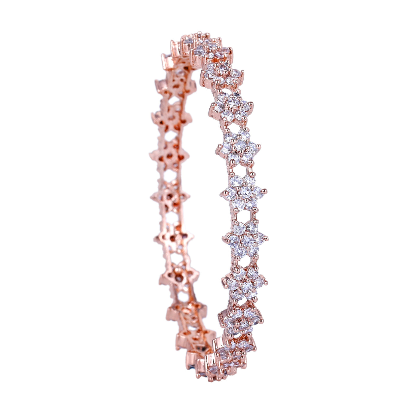 Estele Rose Gold Plated CZ Floral Bangles with White Stones for Women