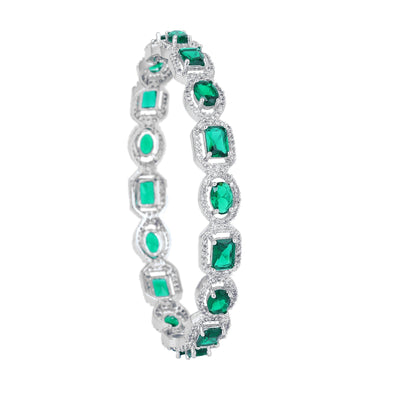 Estele Rhodium Plated CZ Sparkling Bangles with Green Stones for Women