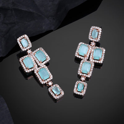 Estele Rose Gold Plated CZ Dazzling Earrings with Mint Green Stones for Women