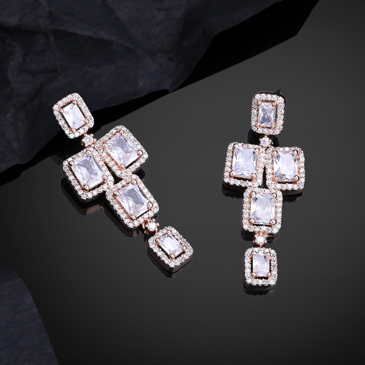 Estele Rose Gold Plated CZ Dazzling Earrings with White Stones for Women