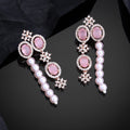 Estele Rose Gold Plated CZ Magnificent Earrings with Mint Pink Stones & Pearls for Women