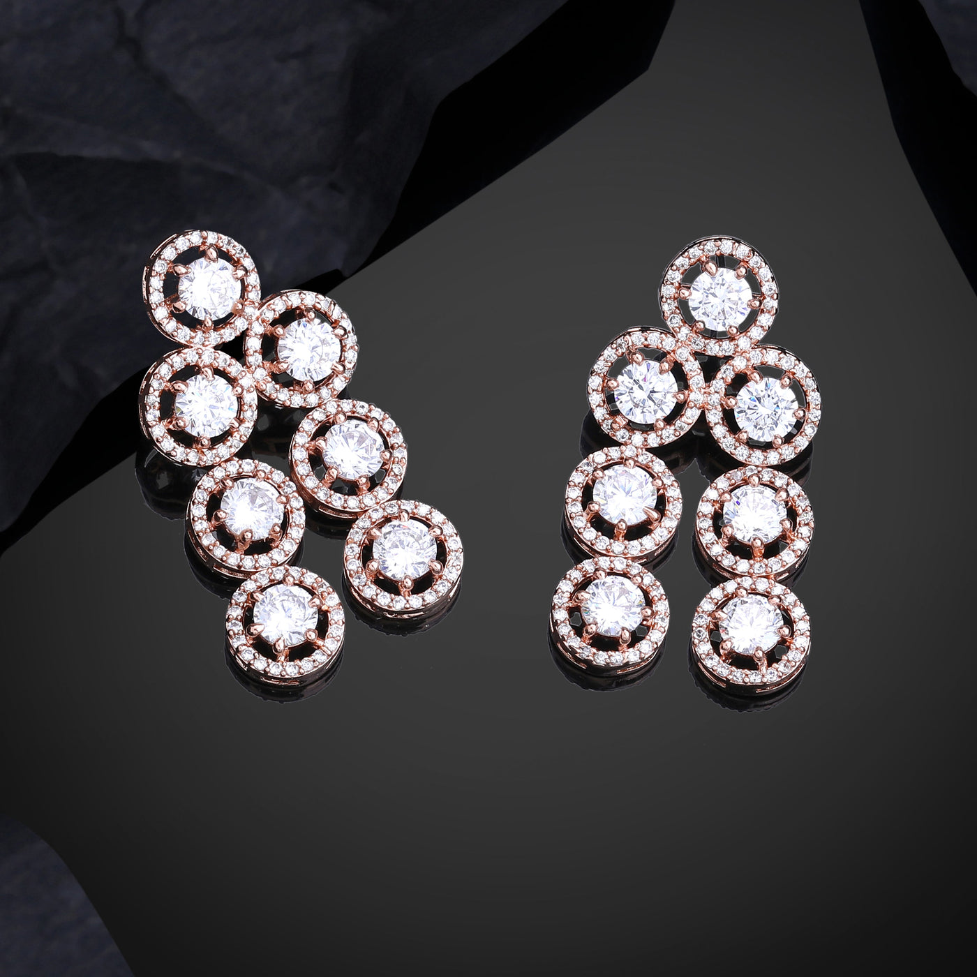 Estele Rose Gold Plated CZ Splendid Drop Earrings with White Stones for Women