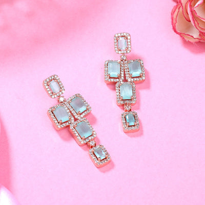 Estele Rose Gold Plated CZ Dazzling Earrings with Mint Green Stones for Women