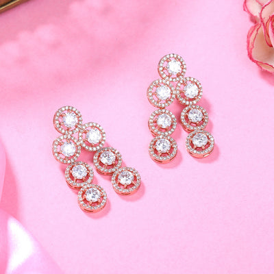 Estele Rose Gold Plated CZ Splendid Drop Earrings with White Stones for Women