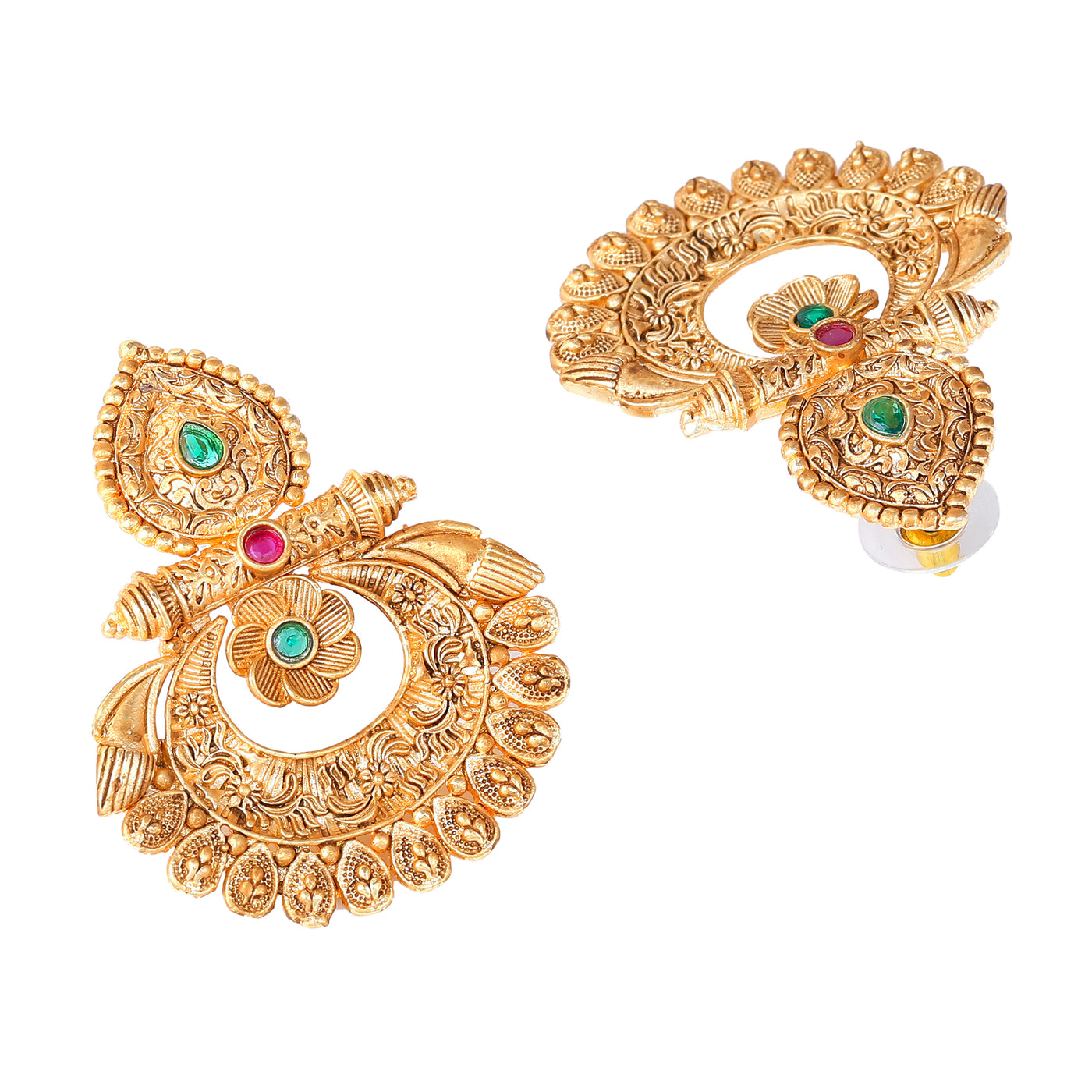 Estele Gold Plated Stupendous Matt Finish Drop Earrings with Multi-Color Crystals for Women
