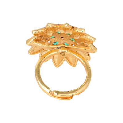 Estele Gold Plated Flower Designer Matt Finish Finger Ring with Multi-Color Crystals for Women(Adjustable)