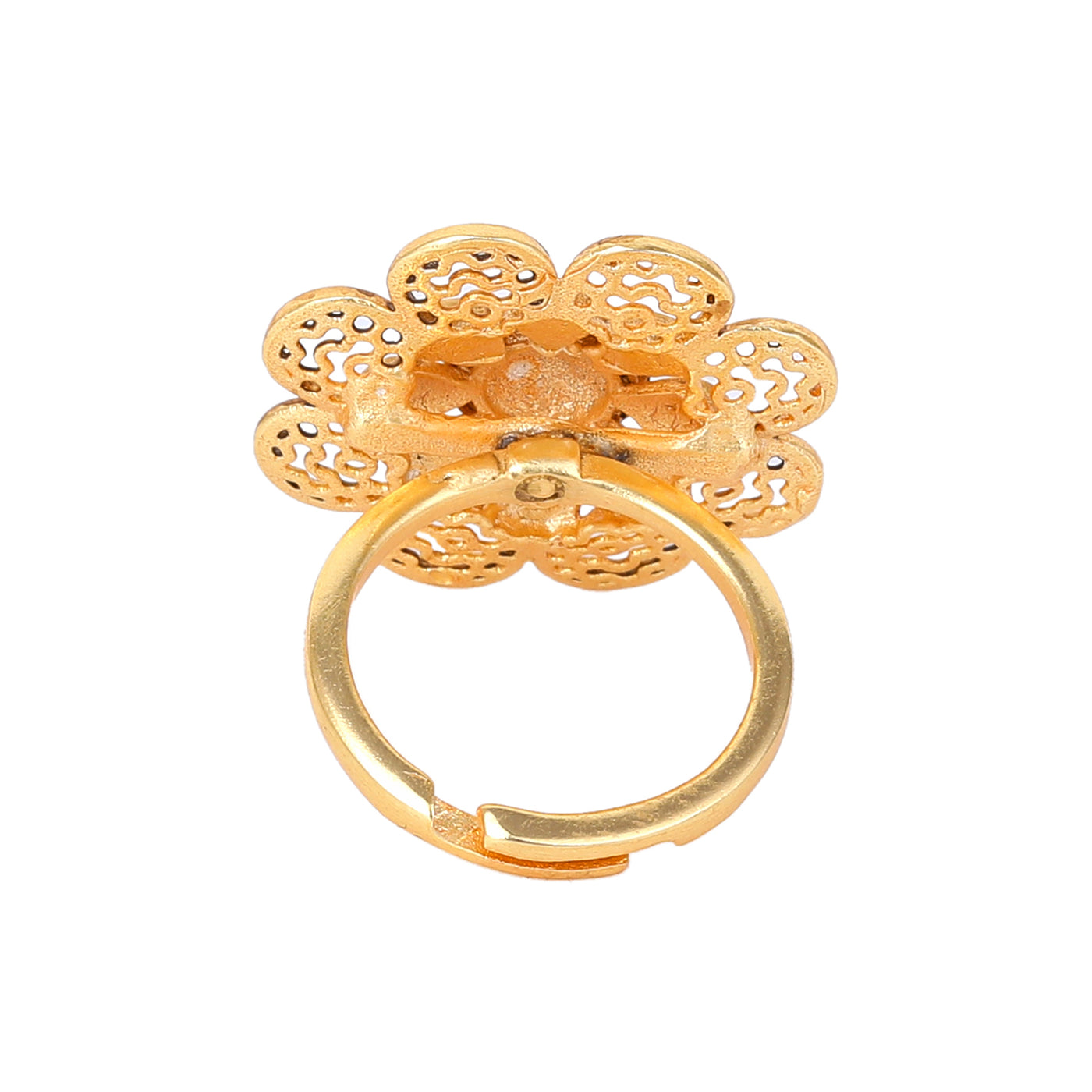 Estele Gold Plated Blossom Matte Finish Finger Ring with Green Crystals for Women(Adjustable)