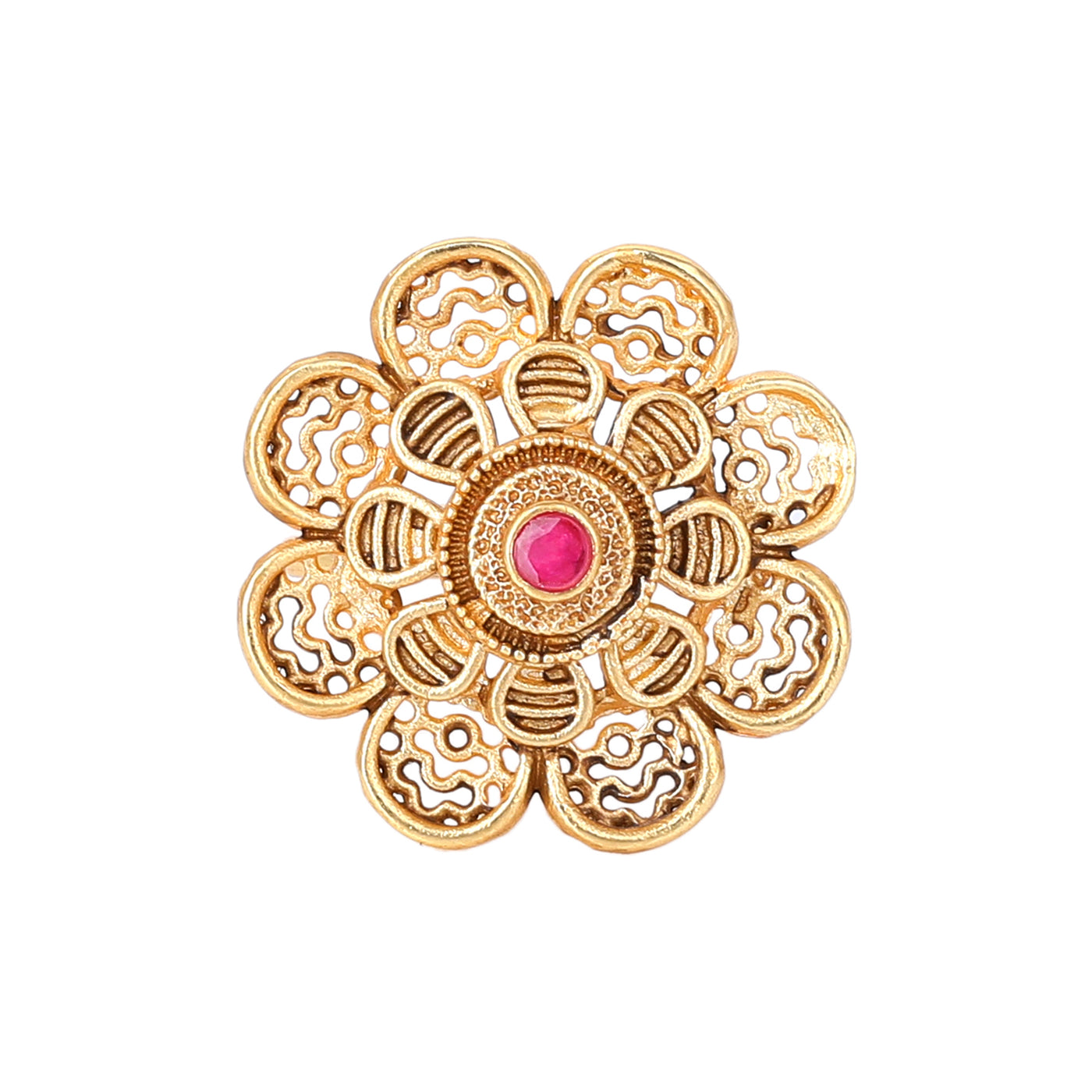 Estele Gold Plated Blossom Matte Finish Finger Ring with Ruby Crystals for Women(Adjustable)