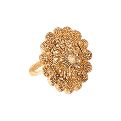 Estele Gold Plated Flower Designer Matte Finish Finger Ring for Women(Adjustable)