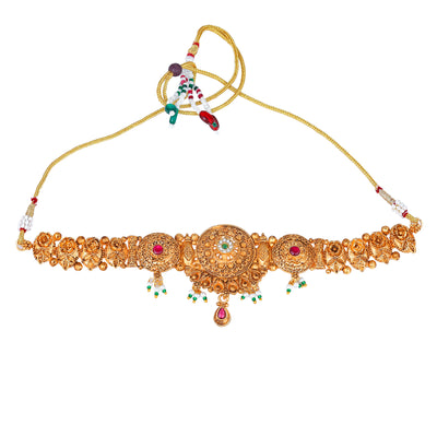 Estele Gold Plated Captivating Matte Finish Choker Necklace Set with Multi-color Crystals for Women