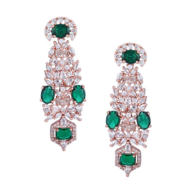 Estele Rose Gold Plated CZ Astonishing Necklace Set with Green Stones for Women