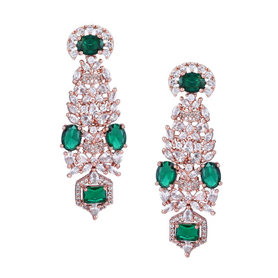 Estele Rose Gold Plated CZ Astonishing Earrings with Green Stones for Women